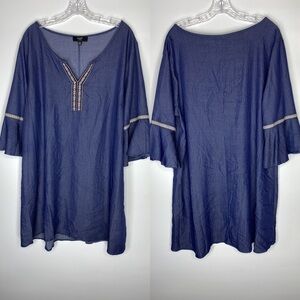 Naif Blue Denim Boho Tshirt Bell Sleeve Dress Size 3X